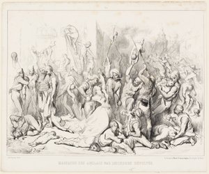 Bloedbad van de Engelsen door opstandige hindoes door Gustave Dore
