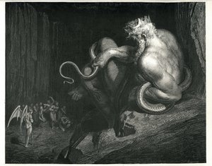 Minos: uit De Hel van Dante Alighieri door Gustave Dore