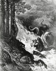 Orlando vecht tegen de ork, uit De Razernij van Orlando, illustratie door Gustave Dore