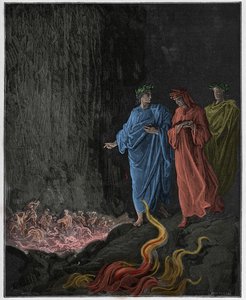 Purgatorio, Canto 25: De dichters in de zevende cirkel, illustratie uit "De Goddelijke Komedie" door Dante Alighieri, 1885