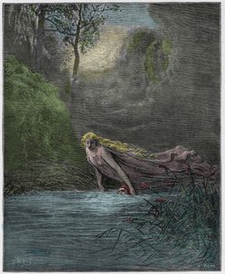 Purgatorio, Canto 31: Dante ondergedompeld in de rivier Lethe, illustratie uit "De Goddelijke Komedie" door Dante Alighieri, 1885 door Gustave Dore