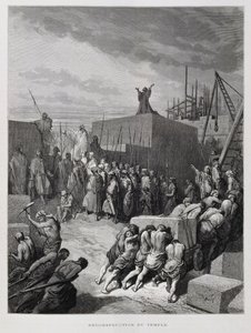 Herbouw van de Tempel in Jeruzalem, Illustratie uit de Dore Bijbel door Gustave Dore