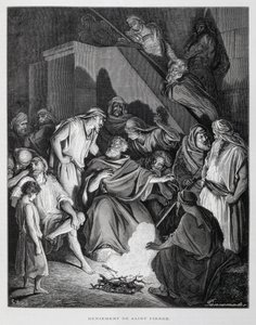 Sint Petrus ontkent Christus, Illustratie uit de Dore Bijbel door Gustave Dore