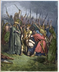 Samuel doodt Agag - De onthoofding van Agag, koning van de Amalekieten, door de profeet Samuel - gravure in 