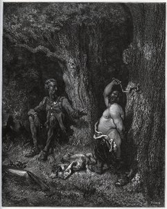 Sancho Panza vliegt voor Don Quichot uit om Merlijns wens te vervullen en zo Dulcinee van Toboso te onttoveren. Don Quichot spoort hem aan zijn vurigheid te matigen - uit 