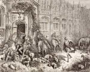 Scène uit Doornroosje door Charles Perrault. Uit El Mundo Ilustrado, gepubliceerd in Barcelona, circa 1880. door Gustave Dore