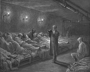 Schriftlezing in een nachtasiel, 1872 door Gustave Dore