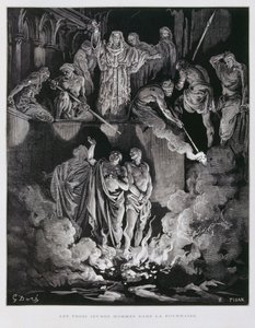 Sadrach, Mesach en Abednego in de vurige oven, Illustratie uit de Dore Bijbel