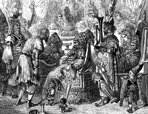 Sindbad de zeeman - verhaal van de duizend-en-een-nachten - illustratie door Gustave Doré (detail) - Maxwell editie 1865 - Proloog: een arme drager (Hinbad) presenteert zich aan Sindbad, die oud en rijk is geworden. De laatste zal hem vertellen