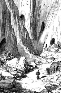 Sindbad de zeeman - verhaal van de duizend-en-een-nacht - illustratie door Gustave Doré - editie Maxwell 1865 - Tweede reis: Sindbad ontdekt een vallei met diamanten, maar die helaas wordt bewoond door gigantische slangen. Hij zal toevlucht zoeken