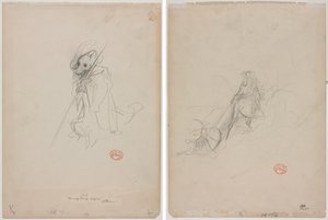 Schets voor "De Wolf Werd Herder" (recto) Schets van Jachtscene (verso)