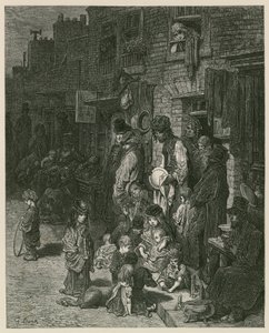 Sloppenwijken in Londen (gravure) door Gustave Dore