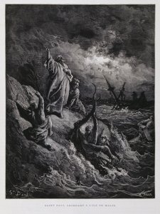 St. Paulus landt op Malta, Illustratie uit de Dore Bijbel door Gustave Dore