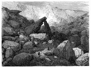 Het Chaospad, leidend naar de Cirque de Gavarnie: gravure door Gustave Dore ter illustratie van het boek "Reis naar de Pyreneeën van Hippolyte Taine", Hachette 1860 door Gustave Dore
