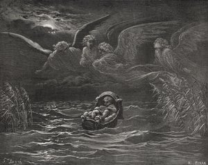 Het Kind Mozes op de Nijl, Exodus 2:1-4, illustratie uit Dore