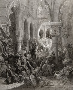De kruisvaarders slachten de inwoners van Caesarea af, illustratie uit 