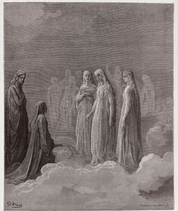 De Goddelijke Komedie (La Divina Commedia, La Divine Comedie), Paradiso, Canto 3: Het eerste rijk: Piccarda Donati en de zielen wiens geloften waren verbroken - door Dante Alighieri (1265-1321) - Illustratie door Gustave Doré (1832-1883) door Gustave Dore