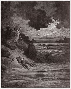 De Goddelijke Komedie, Purgatorio, Canto 5: Het lichaam van Buonconte da Montefeltro in de Arno - door Dante Alighieri (1265-1321) - Illustratie door Gustave Doré (1832-1883)
