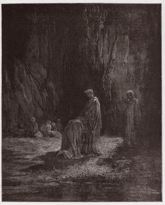 De Goddelijke Komedie, Purgatorio, Canto 7: De dichter Sordello, verbaasd, knielt voor Virgil - door Dante Alighieri (1265-1321) - Illustratie door Gustave Doré (1832-1883) door Gustave Dore