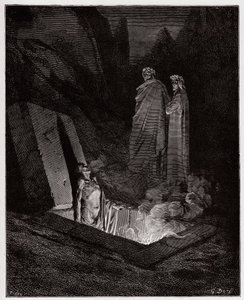 De Goddelijke Komedie (La Divina Commedia), Inferno, Canto 10: Farinata degli Uberti spreekt Dante aan - door Dante Alighieri (1265-1321) - Illustratie door Gustave Doré (1832-1883) door Gustave Dore