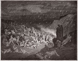 De Goddelijke Komedie (La Divina Commedia), Inferno, Canto 14: De gewelddadigen, gekweld in de regen van vuur - door Dante Alighieri (1265-1321) - Illustratie door Gustave Doré (1832-1883) door Gustave Dore