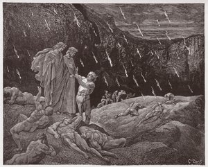 Inferno, Canto 15: Brunetto Latini spreekt Dante aan (Illustratie door Gustave Doré) door Gustave Dore