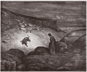 De Goddelijke Komedie (La Divina Commedia), Inferno, Canto 1: De panter aan het begin van de beklimming - door Dante Alighieri (1265-1321) - Illustratie door Gustave Doré (1832-1883)