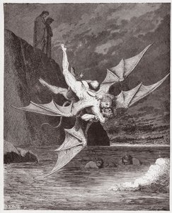 De Goddelijke Komedie, Inferno, Canto 22: Alichino en Calcabrina worstelen boven de pek - door Dante Alighieri (1265-1321) - Illustratie door Gustave Dore (1832-1883) door Gustave Dore