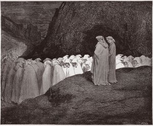 De Goddelijke Komedie (La Divina Commedia), Inferno, Canto 23: De hypocrieten spreken Dante aan - door Dante Alighieri (1265-1321) - Illustratie door Gustave Doré (1832-1883) door Gustave Dore