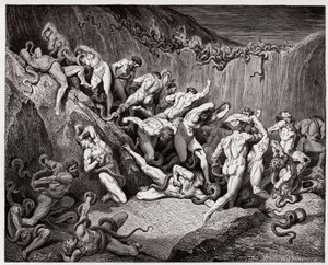 De Goddelijke Komedie, Inferno, Canto 24: De dieven gekweld door slangen - door Dante Alighieri (1265-1321) - Illustratie door Gustave Doré (1832-1883) door Gustave Dore