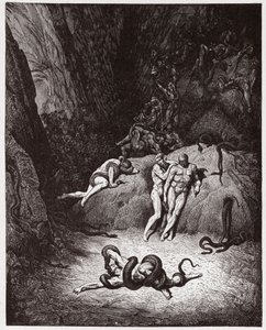 De Goddelijke Komedie, Inferno, Canto 25: Agnello verandert in een slang - door Dante Alighieri (1265-1321) - Illustratie door Gustave Doré (1832-1883) door Gustave Dore