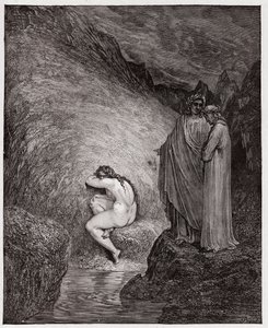 De Goddelijke Komedie (La Divina Commedia, La Divine Comedie), Inferno, Canto 30: Myrrha, veroordeeld voor incest - door Dante Alighieri (1265-1321) - Illustratie door Gustave Doré (1832-1883)