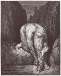 De Goddelijke Komedie (La Divina Commedia, La Divine Comedie), Inferno, Canto 31: De reus Antaeus laat Dante en Virgil zakken in de laatste cirkel - door Dante Alighieri (1265-1321) - Illustratie door Gustave Doré (1832-1883) door Gustave Dore
