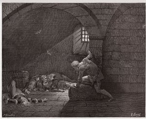 Inferno, Canto 33: Ugolino in de cel met zijn vier dode zonen (Illustratie door Gustave Doré) door Gustave Dore