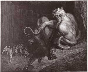 De Goddelijke Komedie, Inferno, Canto 5: Minos oordeelt over de overtredingen en stuurt de zielen - door Dante Alighieri (1265-1321) - Illustratie door Gustave Dore (1832-1883) door Gustave Dore