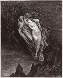 De Goddelijke Komedie (La Divina Commedia, La Divine Comedie), Inferno, Canto 5: De zielen van Paolo en Francesca - door Dante Alighieri (1265-1321) - Illustratie door Gustave Doré (1832-1883) door Gustave Dore