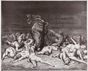 De Goddelijke Komedie (La Divina Commedia, La Divine Comedie), Inferno, Canto 6: De gulzigaards geslagen door eeuwige regen - door Dante Alighieri (1265-1321) - Illustratie door Gustave Doré (1832-1883) door Gustave Dore