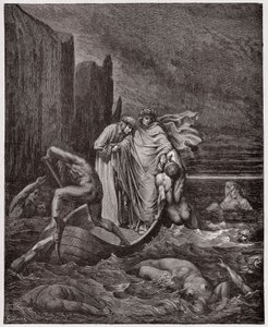 De Goddelijke Komedie, Inferno, Canto 8: De ziel van de Florentijn Philippo Argenti benadert de dichters op de Styx - door Dante Alighieri (1265-1321) - Illustratie door Gustave Dore (1832-1883)