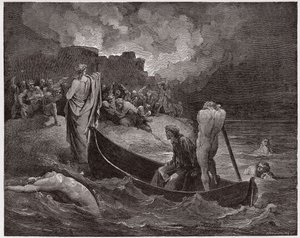 De Goddelijke Komedie (La Divina Commedia), Inferno, Canto 8: Virgil en Dante ontschepen bij de citadel van Dis - door Dante Alighieri (1265-1321) - Illustratie door Gustave Doré (1832-1883) door Gustave Dore