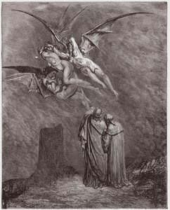 De Goddelijke Komedie, Inferno, Canto 9: De afschuwelijke Erinyes: Megaera, Tisphone, Alecto - door Dante Alighieri - Illustratie door Gustave Dore door Gustave Dore