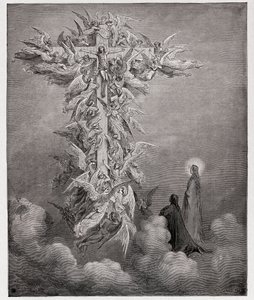 Paradiso, Canto 14: Dante en Beatrice zien de engelen met Christus aan het kruis (Illustratie door Gustave Doré)