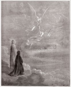 De Goddelijke Komedie, Paradiso, Canto 18: Dante en Beatrice vertaald naar de sfeer van Jupiter - door Dante Alighieri (1265-1321) - Illustratie door Gustave Dore (1832-1883)