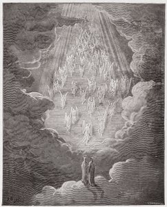 Paradiso, Canto 21: Beatrice en Dante in de sfeer van Saturnus (Illustratie door Gustave Doré) door Gustave Dore