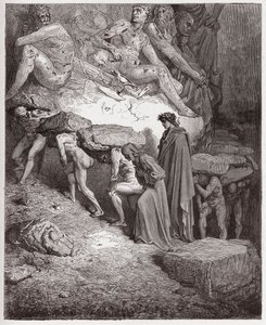 De Goddelijke Komedie (La Divina Commedia, La Divine Comedie), Purgatorio, Canto 11: De zielen van de hoogmoedigen, dragend zware stenen - door Dante Alighieri (1265-1321) - Illustratie door Gustave Doré (1832-1883) door Gustave Dore