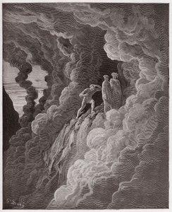 De Goddelijke Komedie, Purgatorio, Canto 16: Marco Lombardo volgt de dichters door de rook - door Dante Alighieri (1265-1321) - Illustratie door Gustave Dore (1832-1883) door Gustave Dore