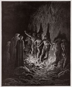 De Goddelijke Komedie, Purgatorio, Canto 25: De wellustigen passeren door vuur in de zevende cirkel - door Dante Alighieri (1265-1321) - Illustratie door Gustave Doré (1832-1883) door Gustave Dore