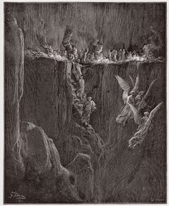 De Goddelijke Komedie, Purgatorio, Canto 25: Virgil en Dante stijgen naar de zevende cirkel door vlammen - door Dante Alighieri (1265-1321) - Illustratie door Gustave Dore (1832-1883) door Gustave Dore