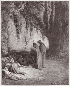 Purgatorio, Canto 4: De luie zielen naast de rots (Illustratie door Gustave Doré) door Gustave Dore