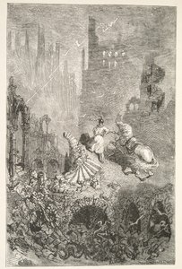 De Val van Kasteel Pellams, uit Verhalen van de Dagen van Koning Arthur door Charles Henry Hanson, pub.1898 door Gustave Dore