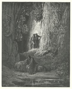 De Fabels van La Fontaine: De Scheidsrechter, Aalmoezenier en Kluizenaar door Gustave Dore